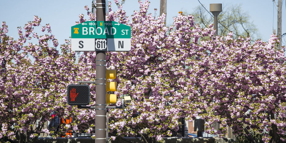 Broad st sign and flowers