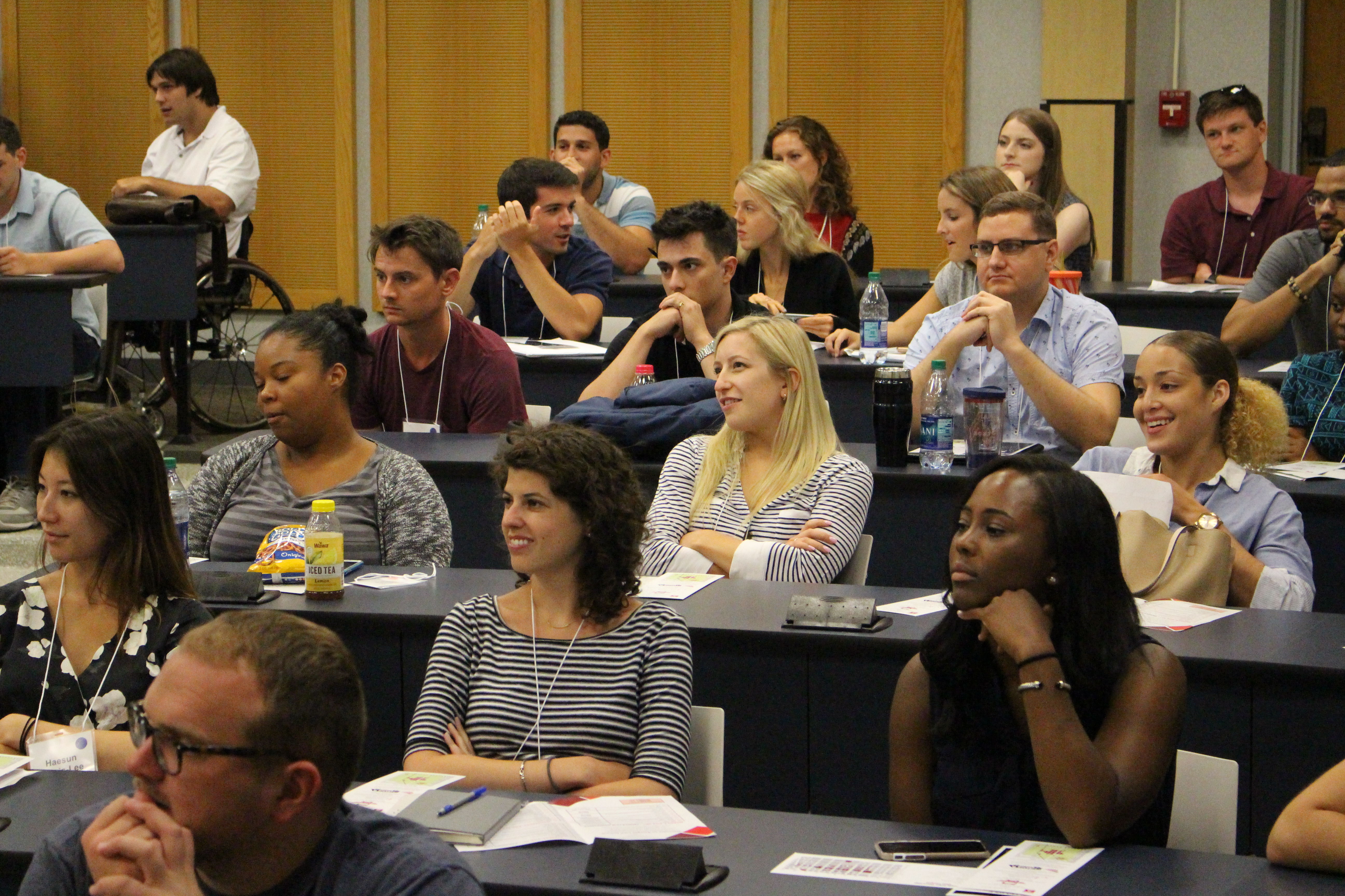 Students at the Temple Law New Student Orientation in August of 2018 in Shusterman Hall.