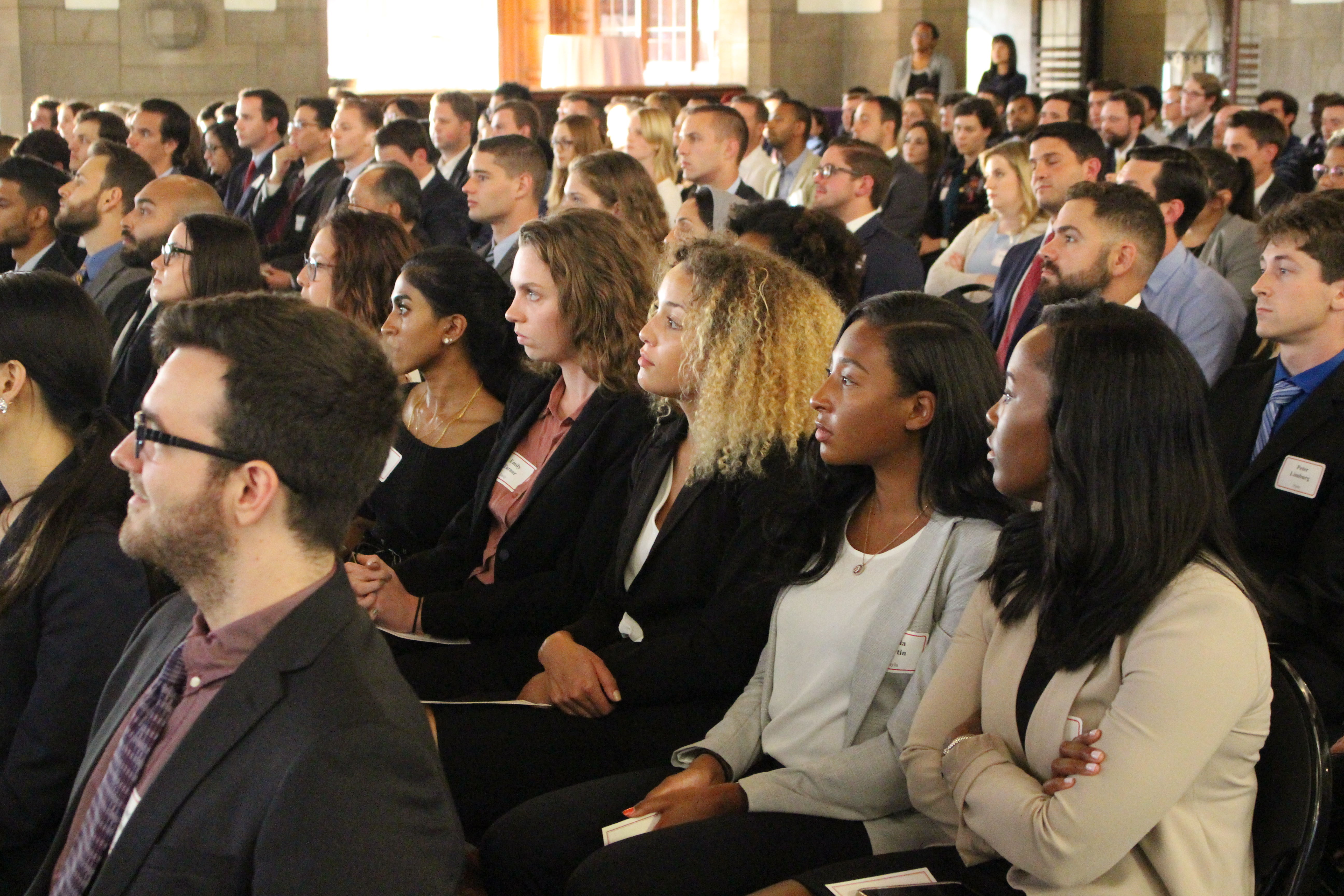 Temple Law students at the Temple Law New Student Orientation Pledge Ceremony in August of 2018 in Mitten Hall.