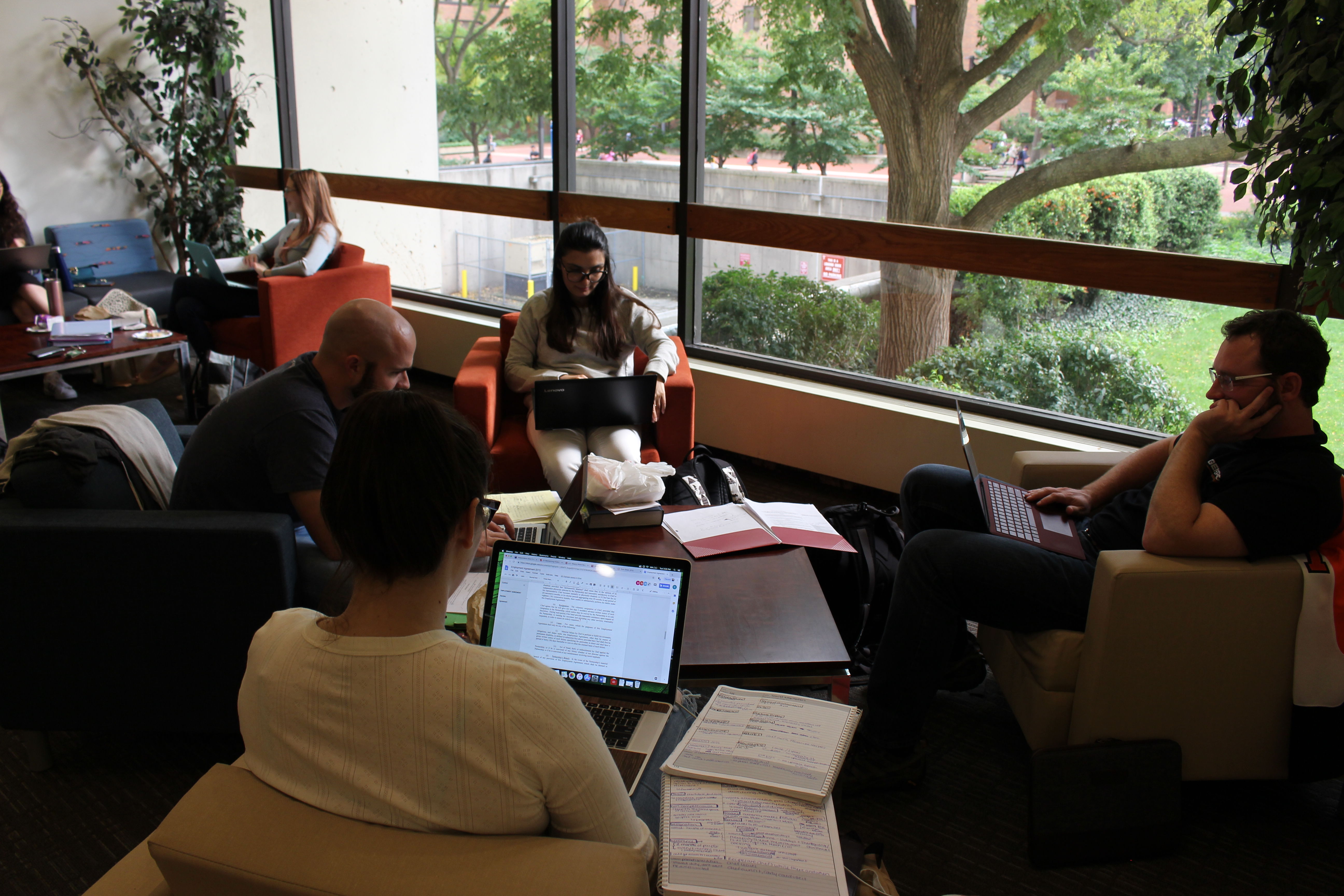 Temple Law students preparing for Introduction to Transactional Skills in October of 2018 in Klein Hall.